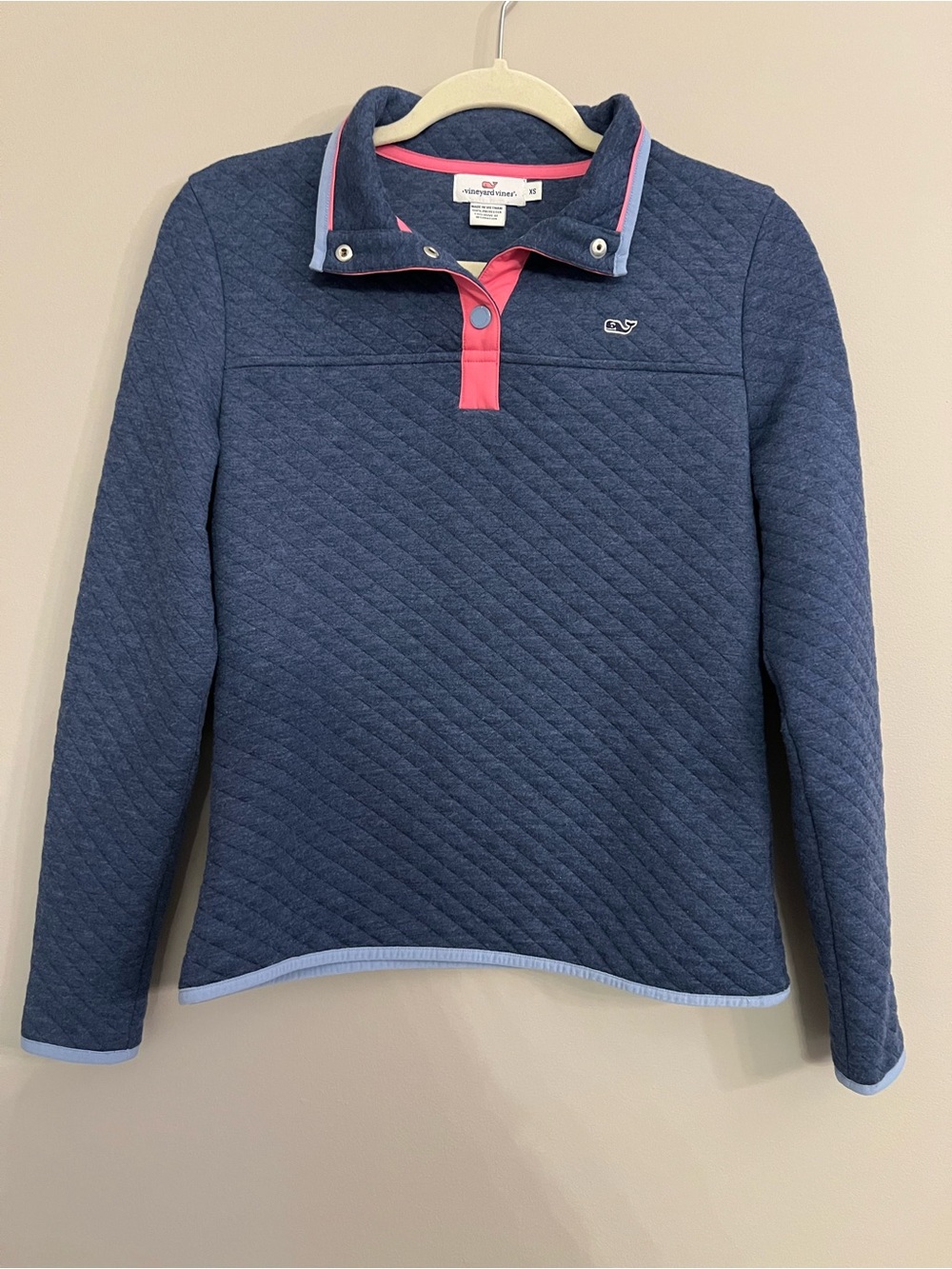 Vineyard Vines Quilted Snap Pullover Sweatshirt Navy & Pink, XS⁠